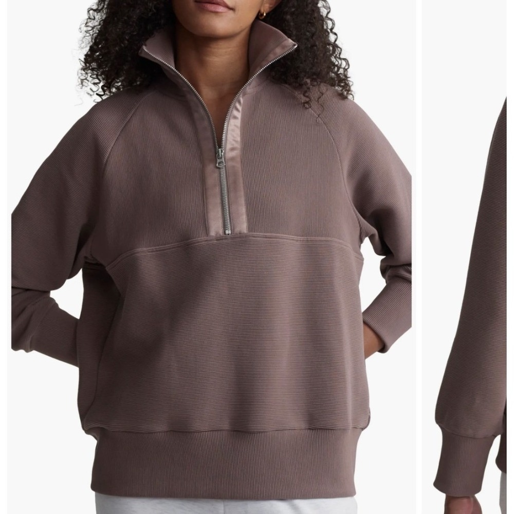 Varley Lismore Half Zip Ribbed Sweatshirt Mauve Taupe Large Flawed